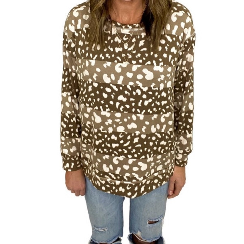 Boutique Mixed Media Animal Print Tunic Top